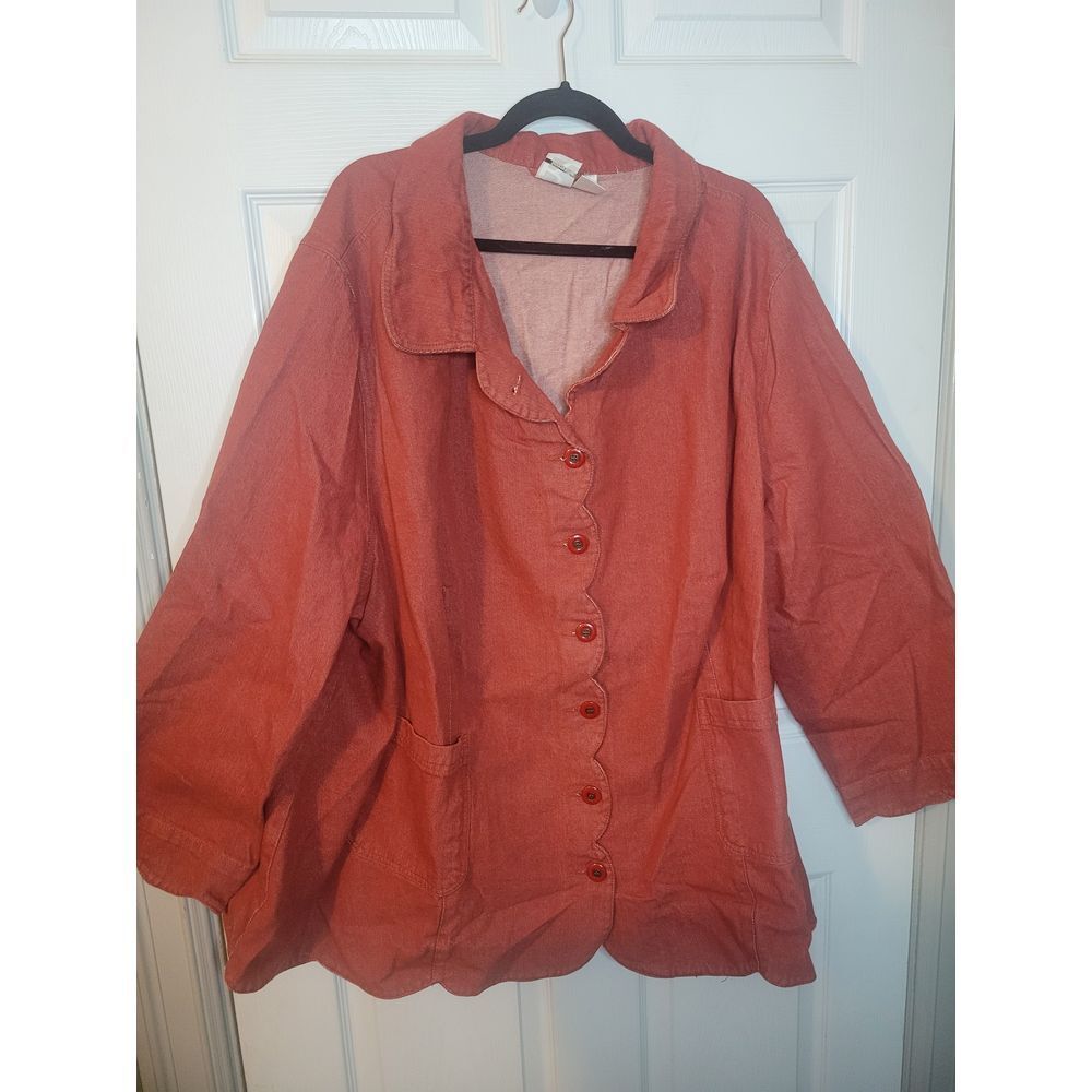 Roaman's Cotton Button Front Jacket Scalloped Detail Plus Size 32W